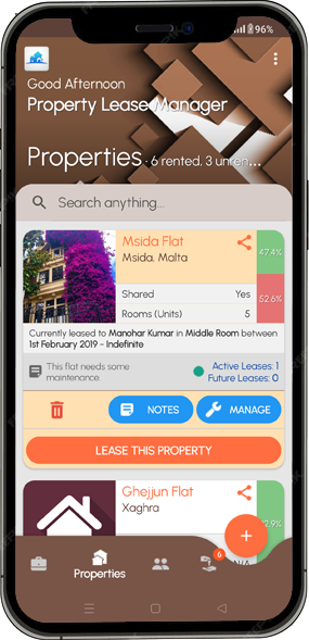 Property Lease Manager app screenshot: Properties 2